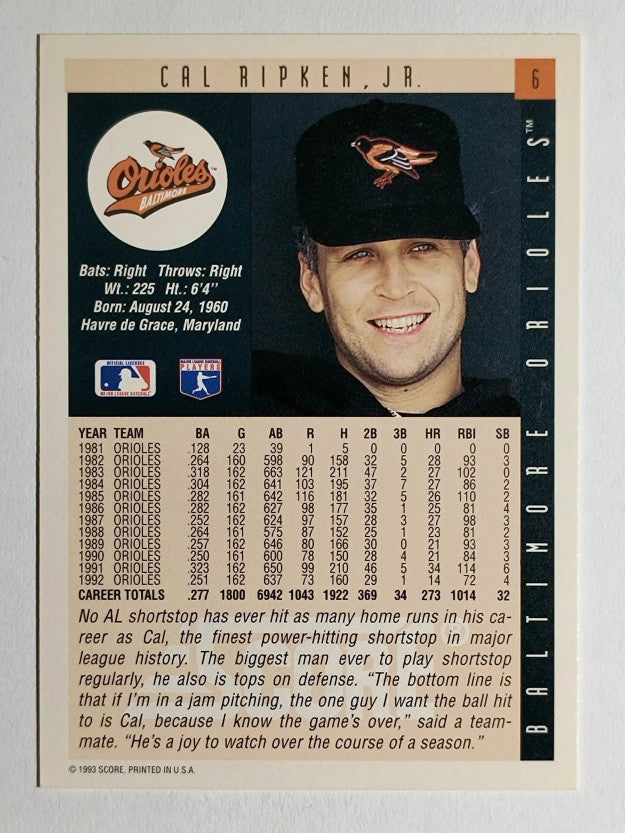 1993 Score #6 Cal Ripken