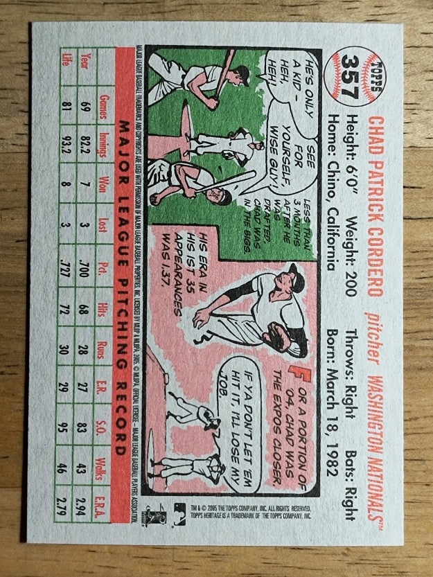 2005 Topps Heritage White Backs #357 Chad Cordero