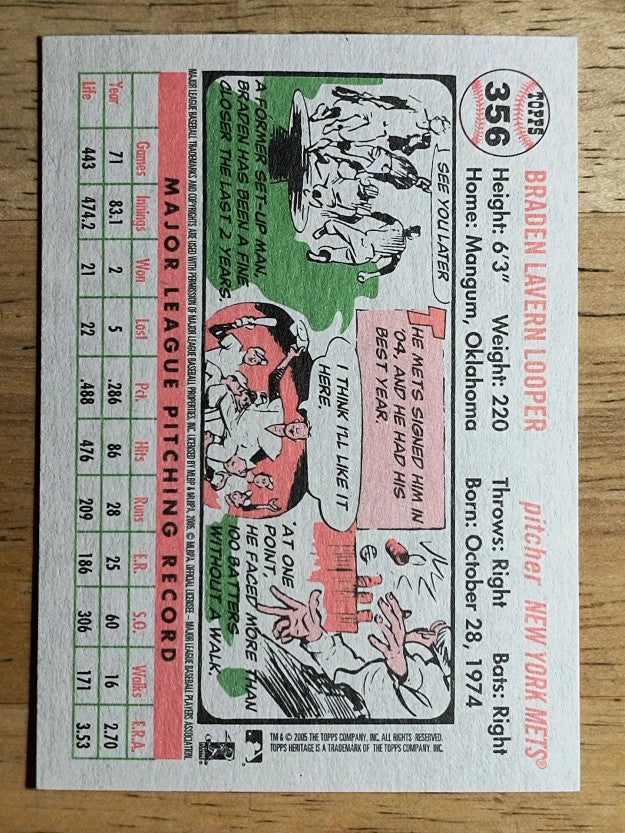 2005 Topps Heritage White Backs #356 Braden Looper