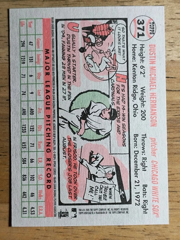 2005 Topps Heritage White Backs #371 Dustin Hermanson