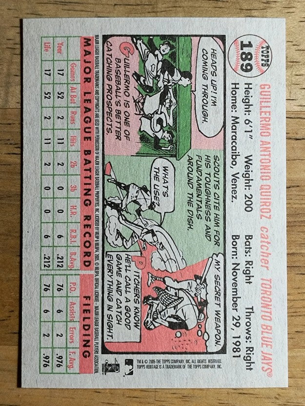 2005 Topps Heritage White Backs #189 Guillermo Quiroz