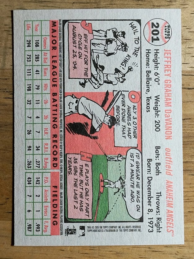 2005 Topps Heritage White Backs #201 Jeff DaVanon