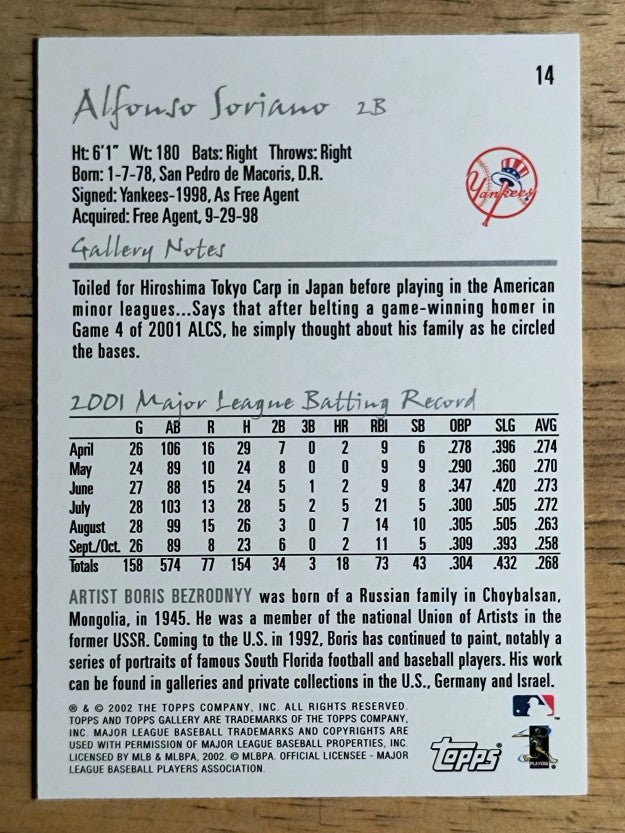 2002 Topps Gallery #14 Alfonso Soriano