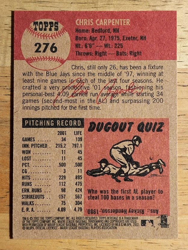 2002 Topps Heritage #276 Chris Carpenter