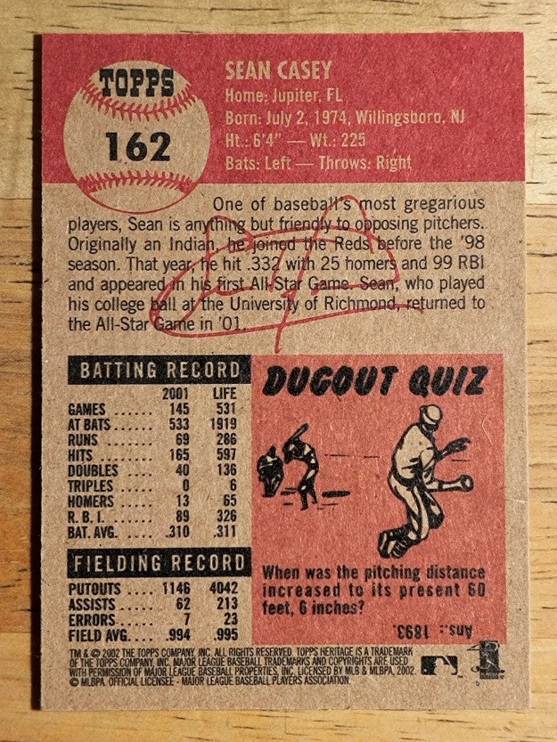 2002 Topps Heritage #162 Sean Casey