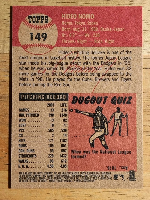 2002 Topps Heritage #149 Hideo Nomo