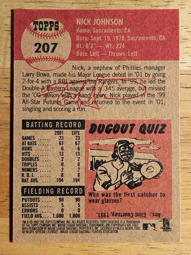 2002 Topps Heritage #207 Nick Johnson