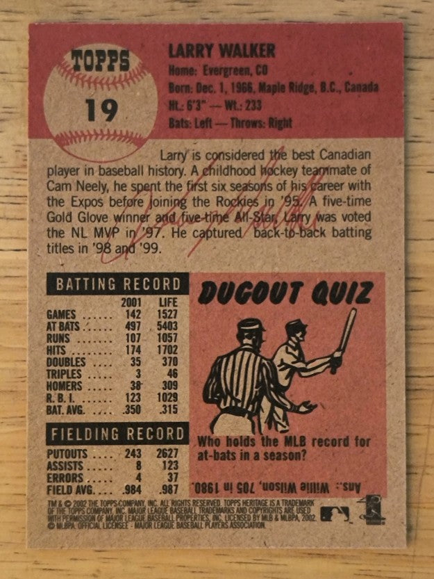 2002 Topps Heritage #19 Larry Walker