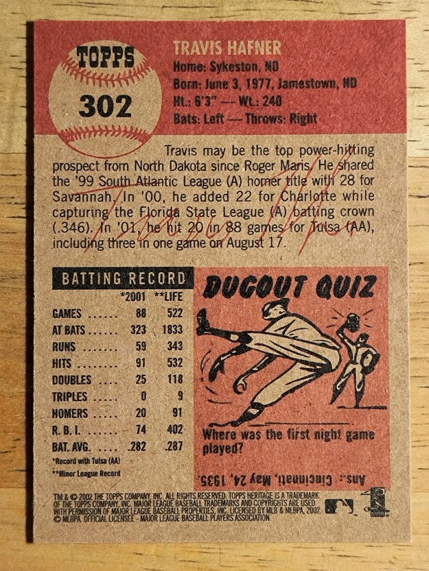 2002 Topps Heritage #302 Travis Hafner
