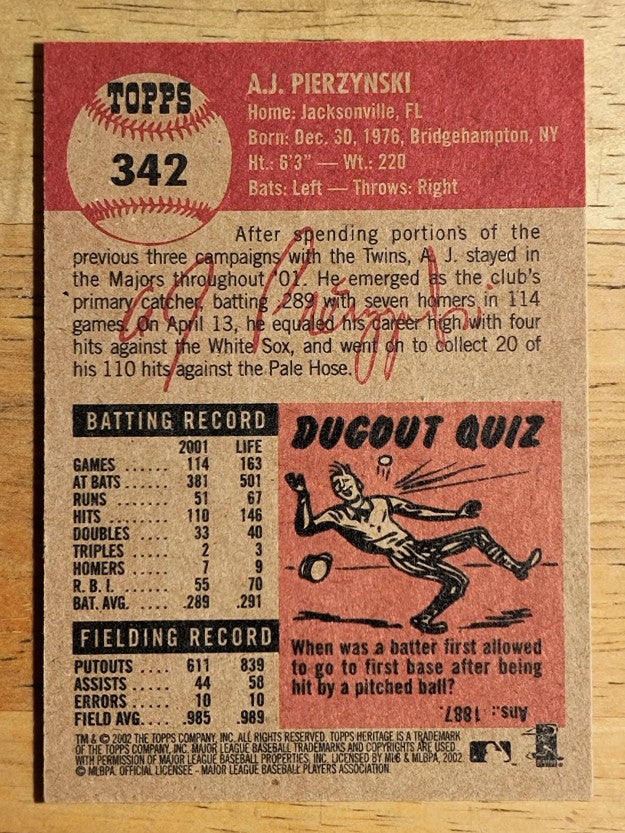 2002 Topps Heritage #342 A.J. Pierzynski