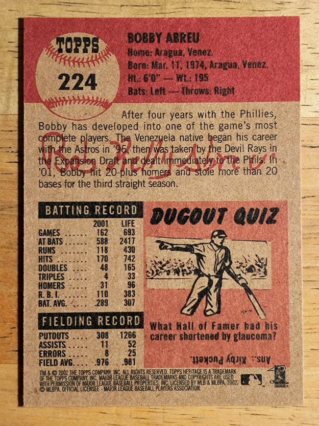 2002 Topps Heritage #224 Bobby Abreu