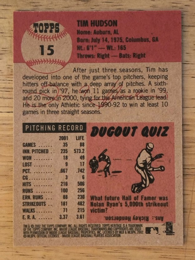 2002 Topps Heritage #15 Tim Hudson