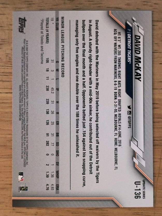2020 Topps Update #U136 David McKay