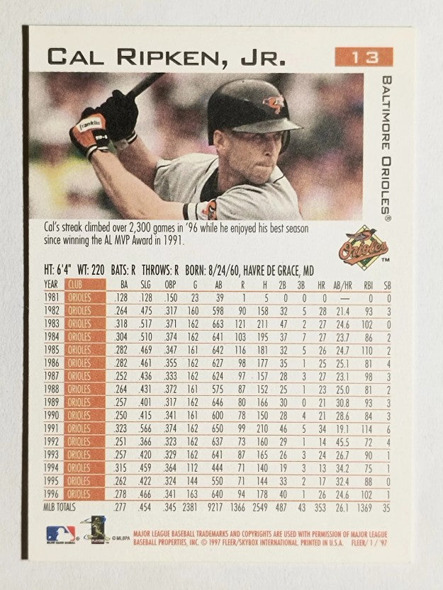 1997 Fleer #13 Cal Ripken