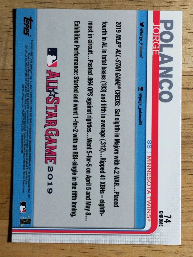 2019 Topps Chrome Update #74 Jorge Polanco AS