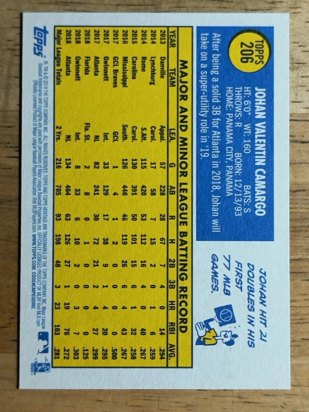 2019 Topps Heritage #206 Johan Camargo