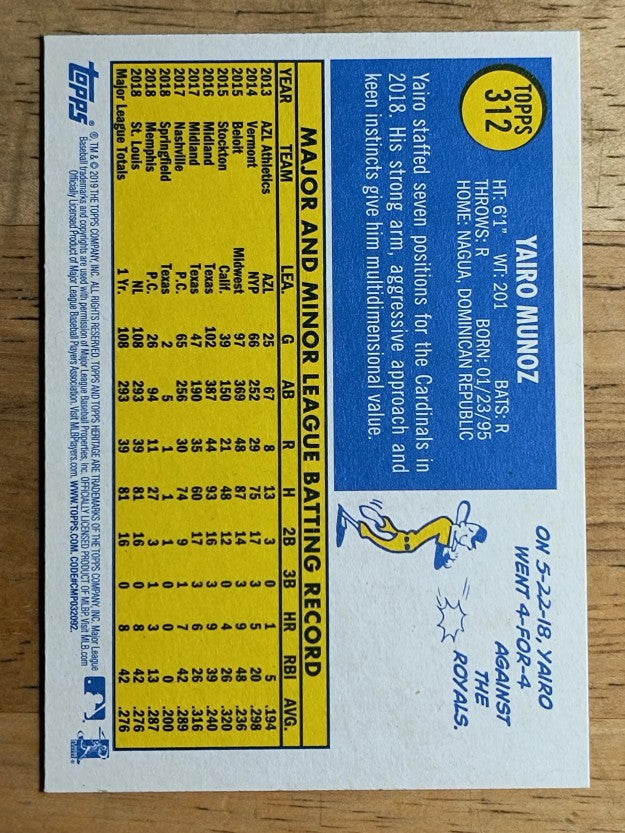 2019 Topps Heritage #312 Yairo Munoz