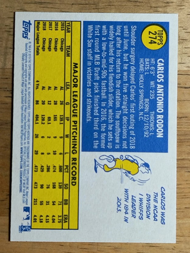2019 Topps Heritage #274 Carlos Rodon