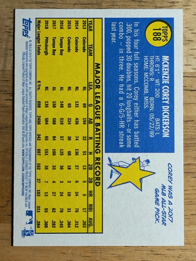 2019 Topps Heritage #188 Corey Dickerson