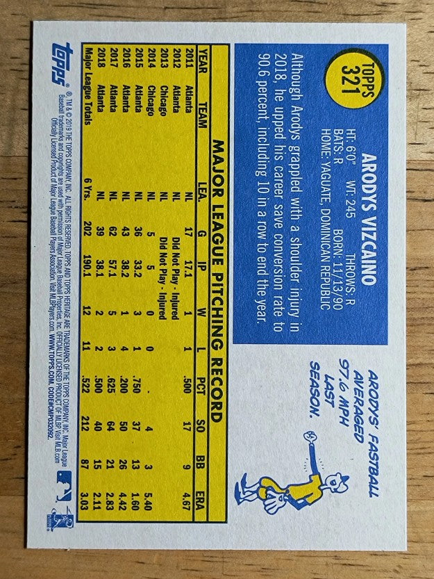 2019 Topps Heritage #321 Arodys Vizcaino