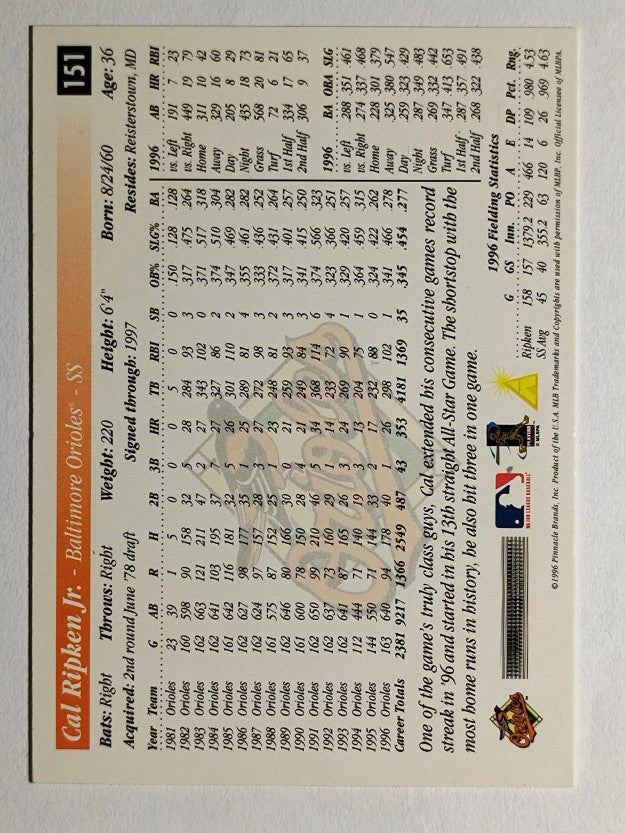 1997 Score Premium Stock #151 Cal Ripken