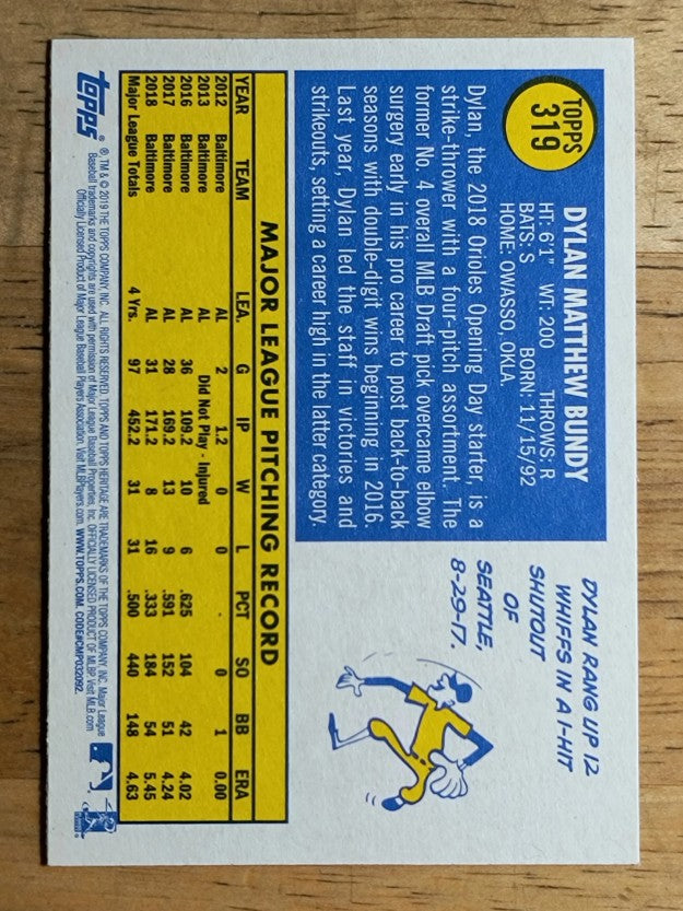 2019 Topps Heritage #319 Dylan Bundy