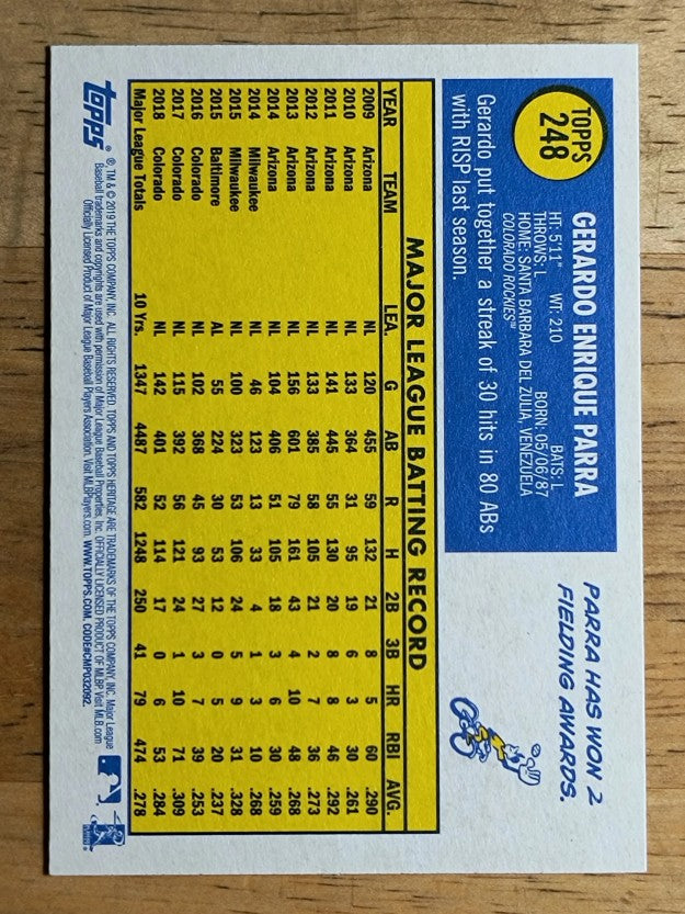 2019 Topps Heritage #248 Gerardo Parra