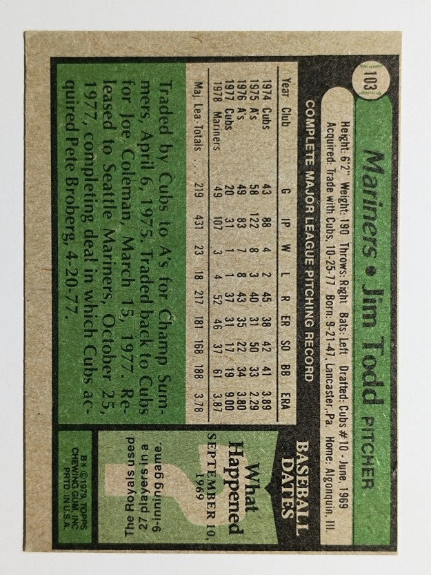 1979 Topps #103 Jim Todd (EX)
