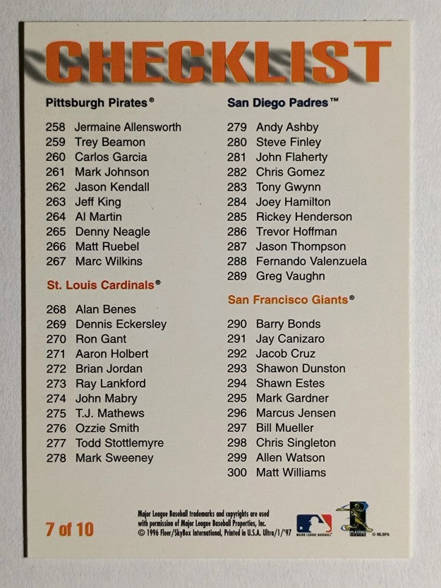 1997 Ultra Checklists #A7 Cal Ripken