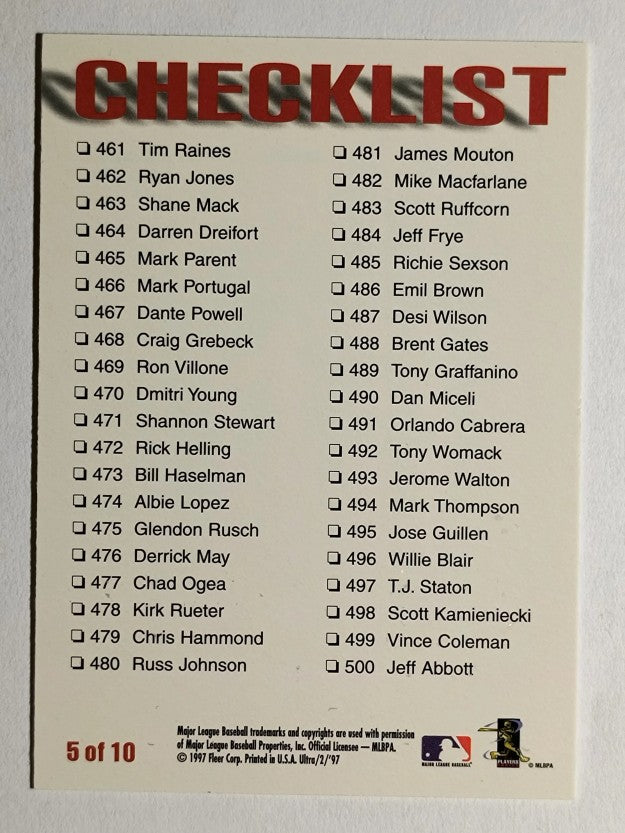 1997 Ultra Checklists #B5 Cal Ripken