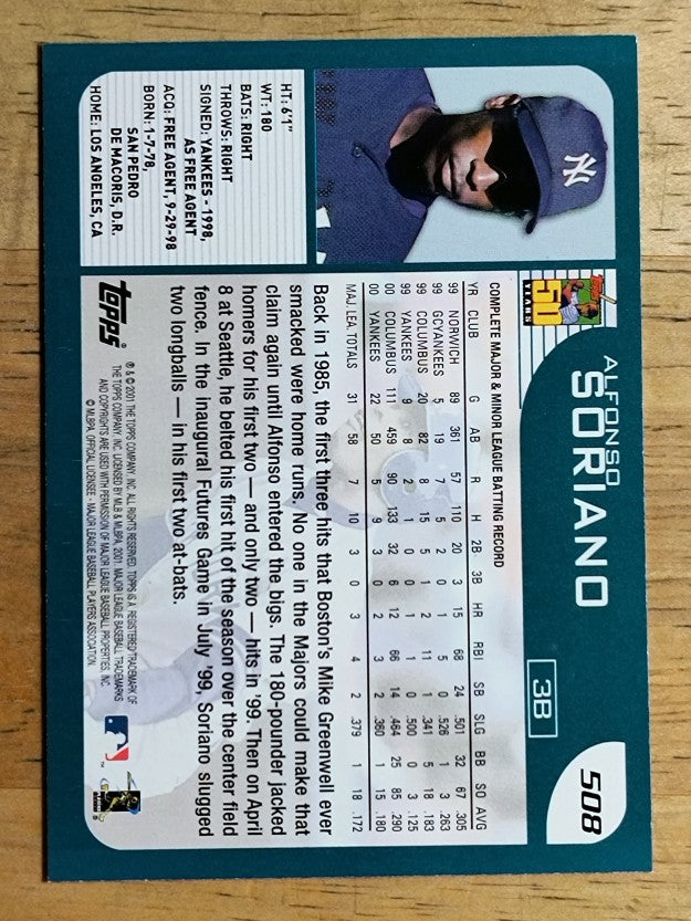 2001 Topps #508 Alfonso Soriano