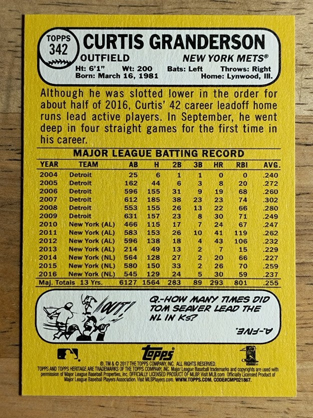 2017 Topps Heritage #342 Curtis Granderson
