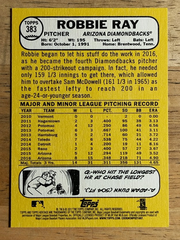 2017 Topps Heritage #383 Robbie Ray