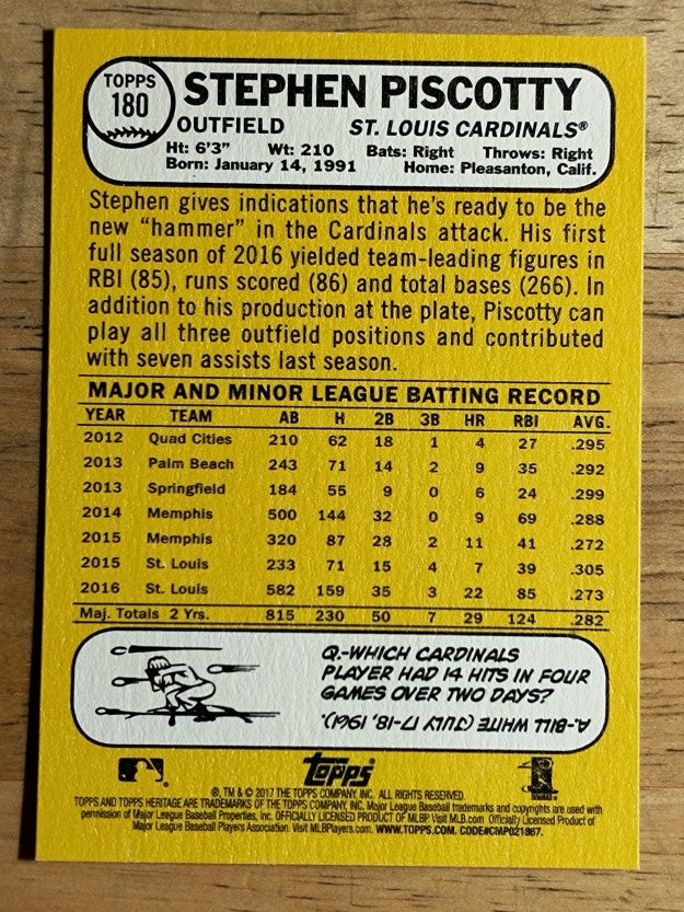 2017 Topps Heritage #180 Stephen Piscotty