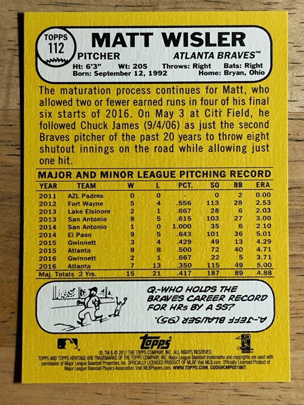 2017 Topps Heritage #112 Matt Wisler