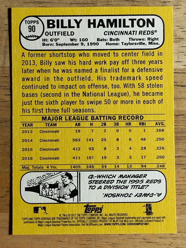 2017 Topps Heritage #90A Billy Hamilton