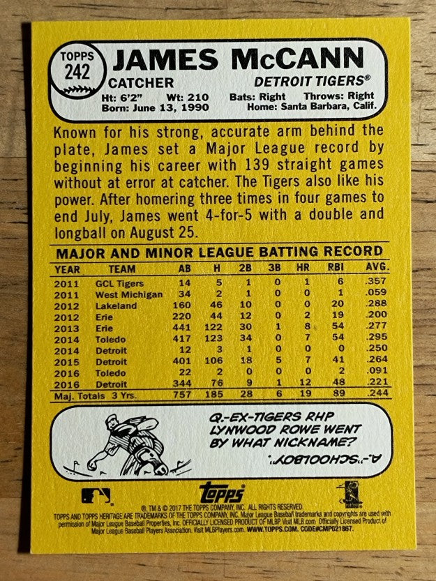 2017 Topps Heritage #242 James McCann
