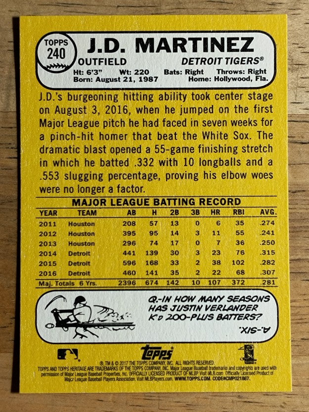 2017 Topps Heritage #240 J.D. Martinez