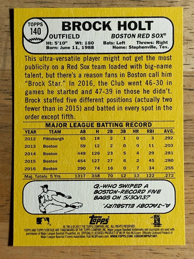2017 Topps Heritage #140 Brock Holt