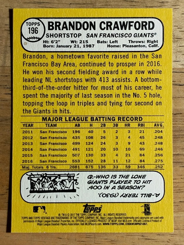 2017 Topps Heritage #196 Brandon Crawford