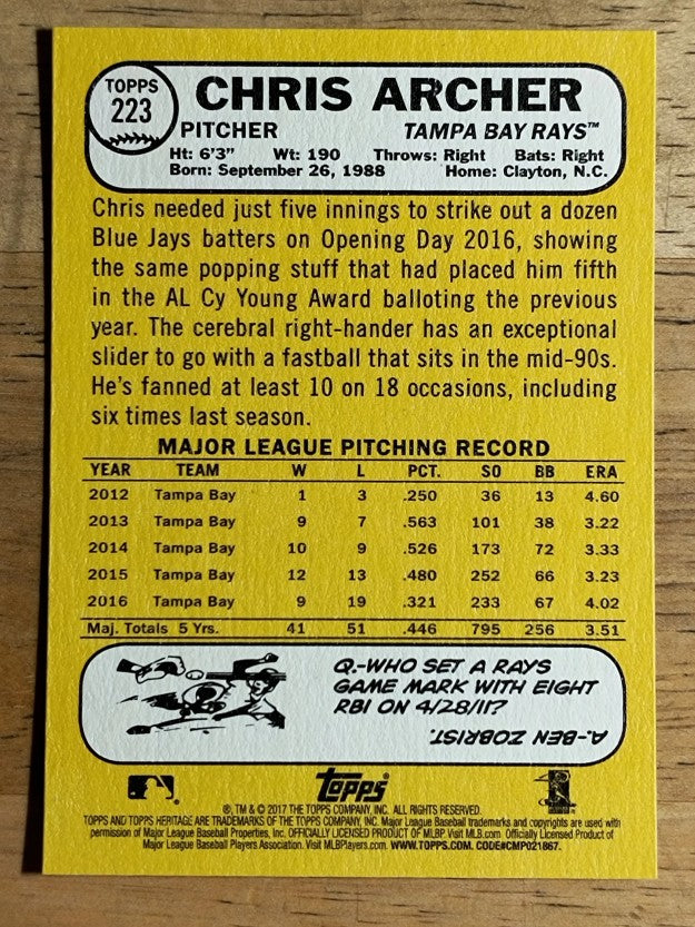 2017 Topps Heritage #223 Chris Archer
