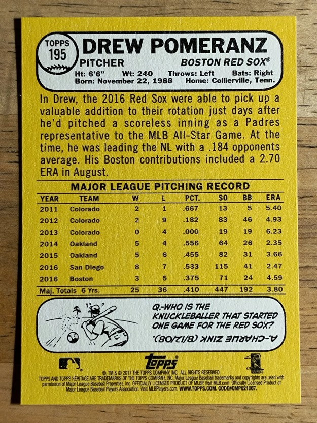 2017 Topps Heritage #195 Drew Pomeranz