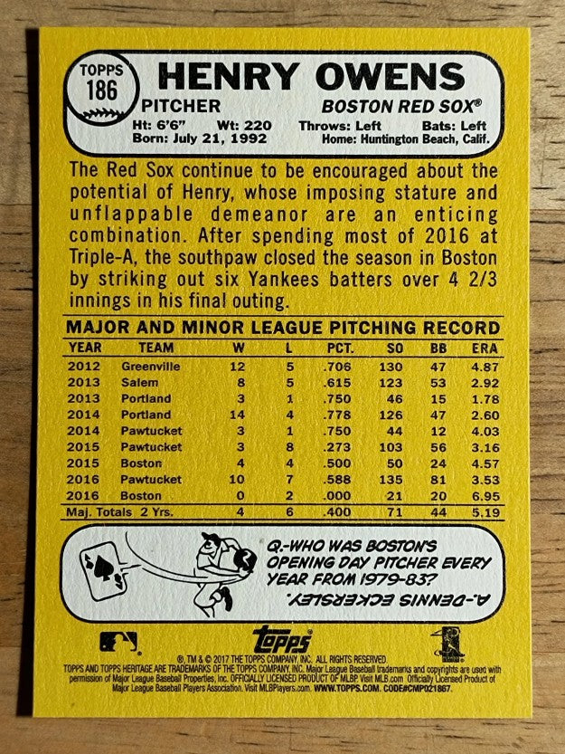 2017 Topps Heritage #186 Henry Owens