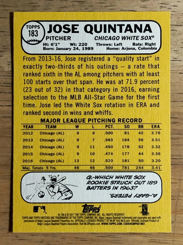 2017 Topps Heritage #183 Jose Quintana
