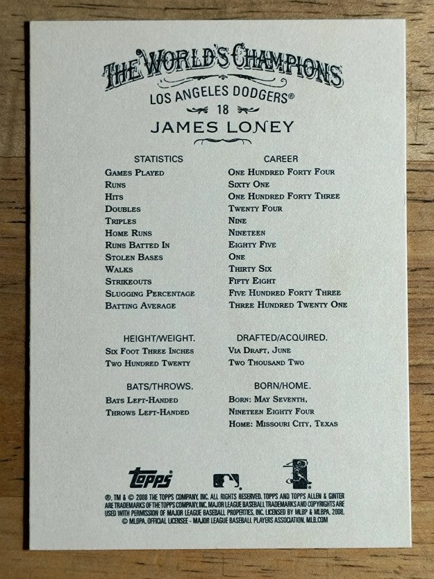 2008 Topps Allen and Ginter #18 James Loney