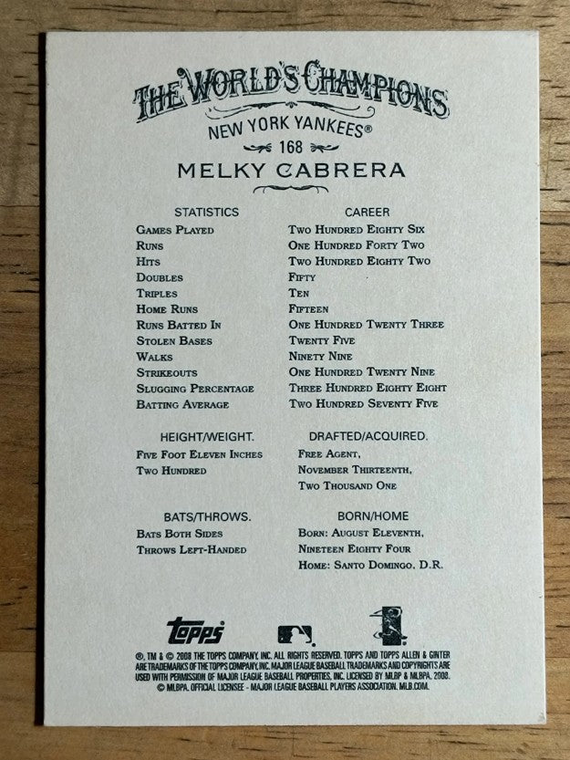 2008 Topps Allen and Ginter #168 Melky Cabrera