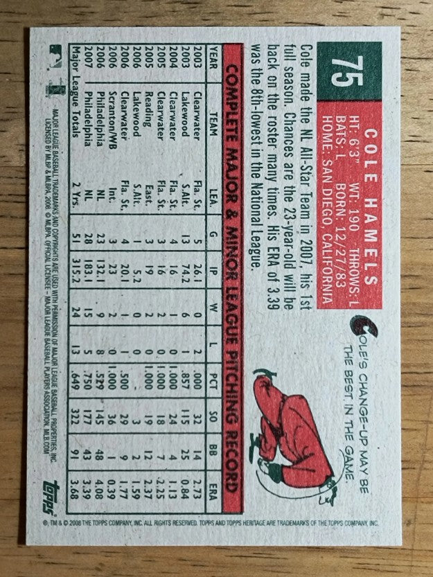 2008 Topps Heritage #75 Cole Hamels