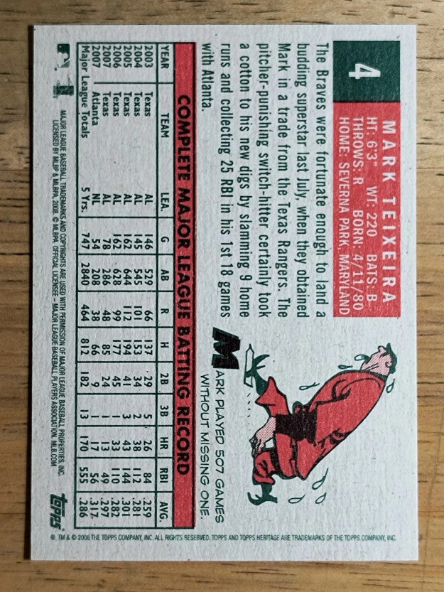 2008 Topps Heritage #4 Mark Teixeira