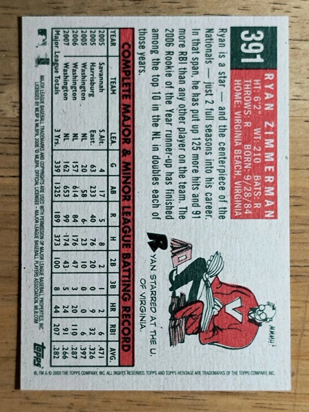 2008 Topps Heritage #391 Ryan Zimmerman