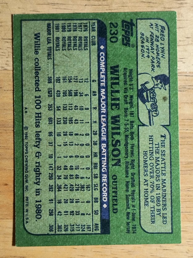 1982 Topps #230 Willie Wilson